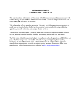 Vendor Contracts University of California
