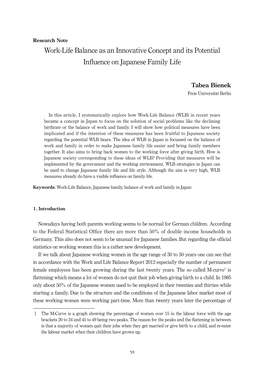 Work-Life Balance As an Innovative Concept and Its Potential Influence on Japanese Family Life