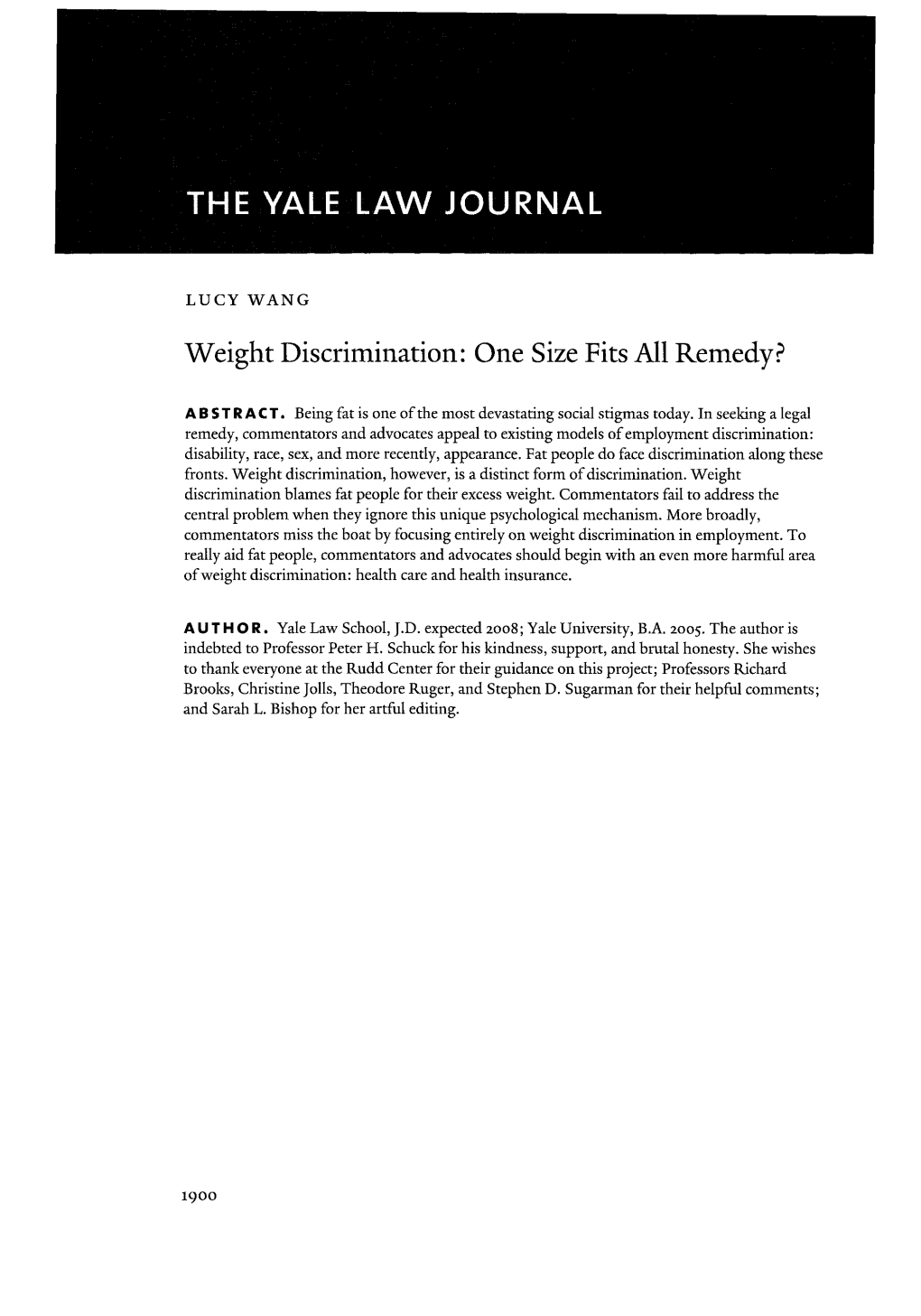 Weight Discrimination: One Size Fits All Remedy?