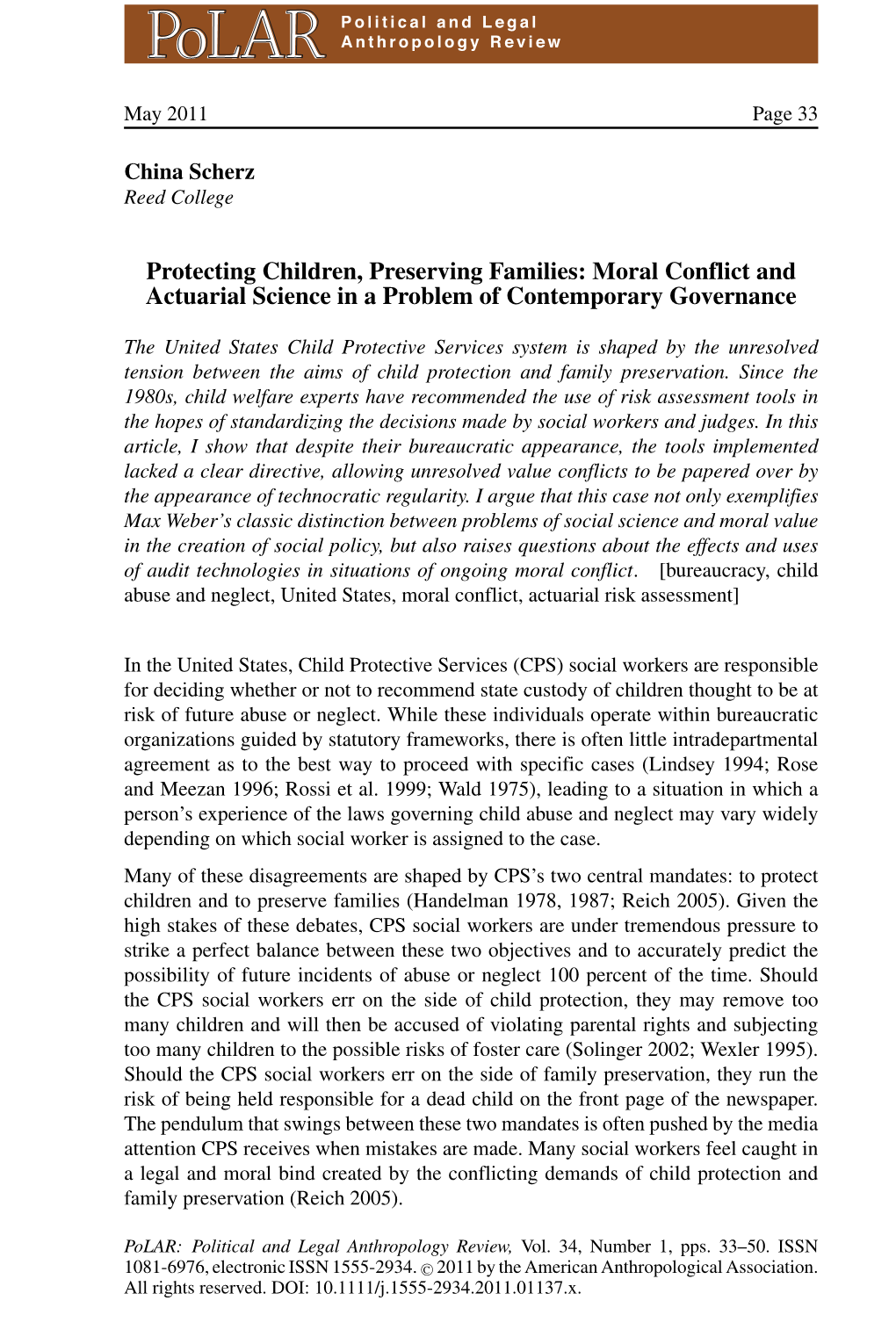 Protecting Children, Preserving Families: Moral Conflict and Actuarial Science in a Problem of Contemporary Governance