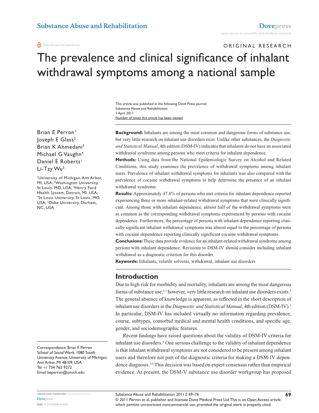 The Prevalence and Clinical Significance of Inhalant Withdrawal Symptoms Among a National Sample