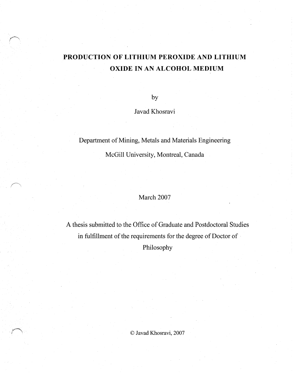 Production of Lithium Peroxide and Lithium Oxide in an Alcohol Medium