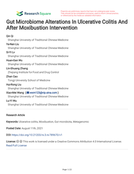 Gut Microbiome Alterations in Ulcerative Colitis and After Moxibustion Intervention