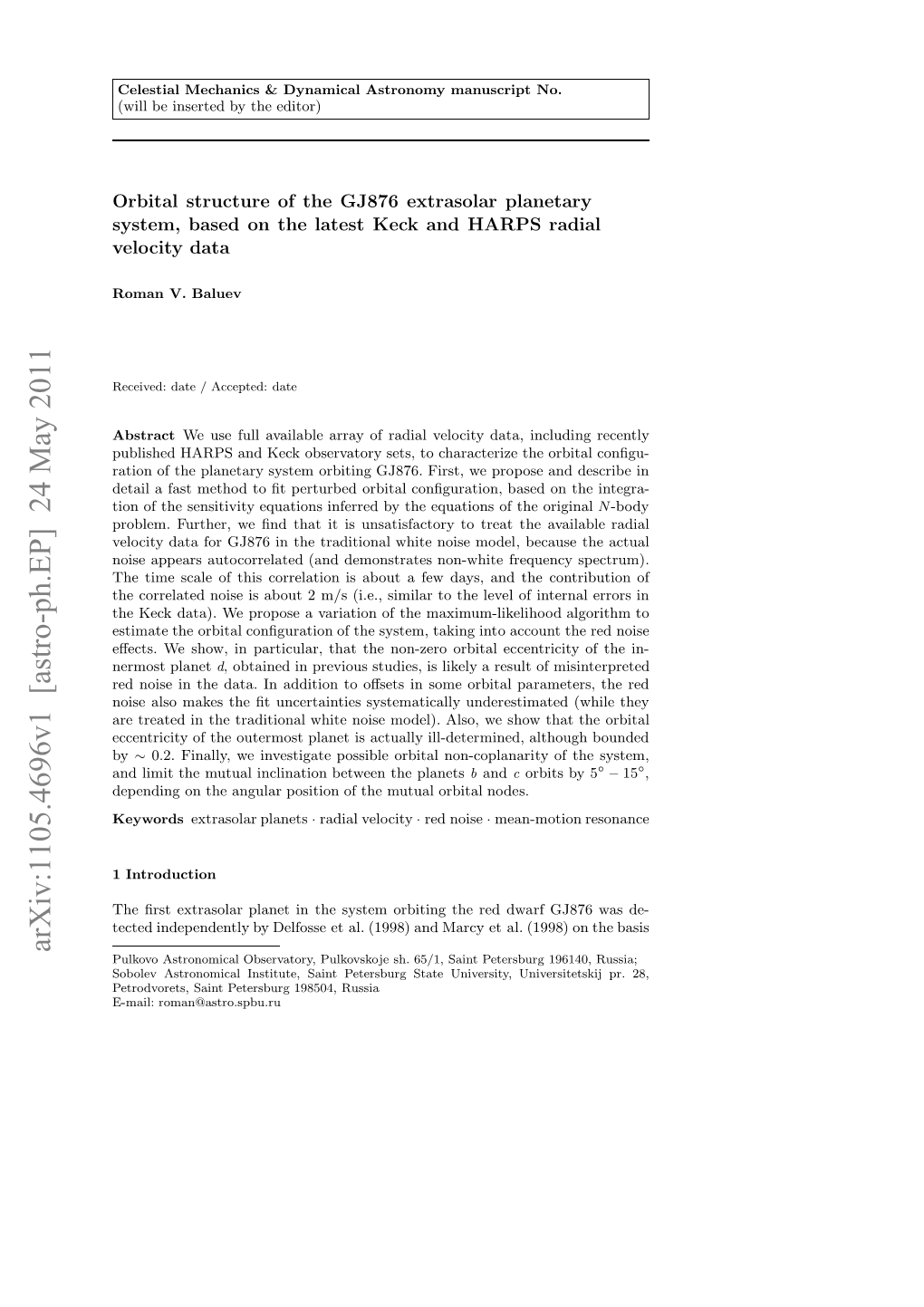 Orbital Structure of the GJ876 Extrasolar Planetary System, Based