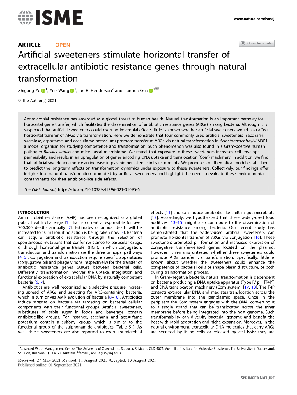 Artificial Sweeteners Stimulate Horizontal Transfer of Extracellular