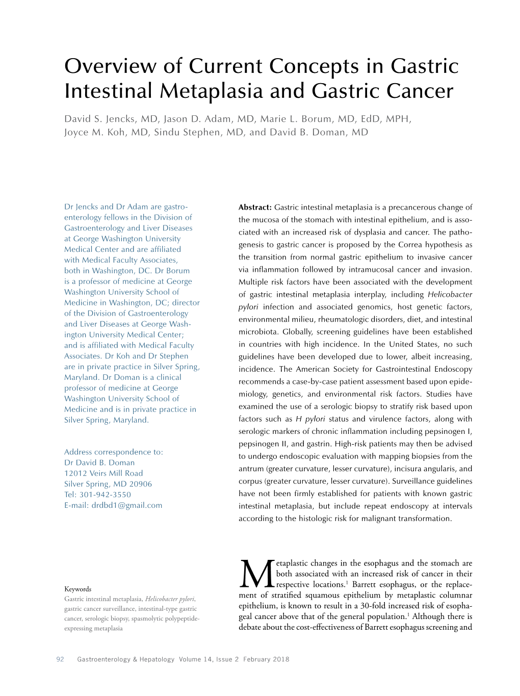 Overview Of Current Concepts In Gastric Intestinal Metaplasia And Gastric Cancer Docslib