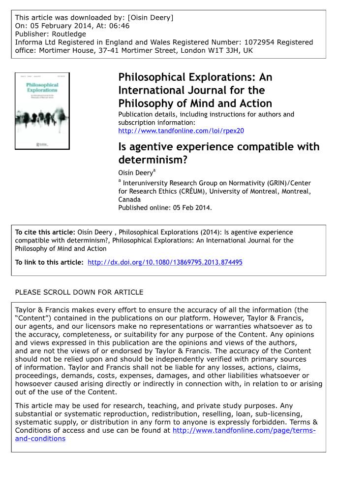 Is Agentive Experience Compatible with Determinism?
