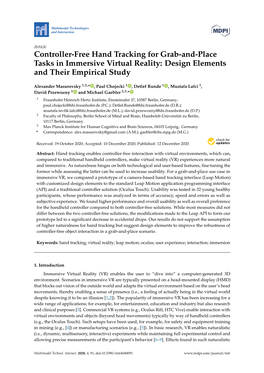 Controller-Free Hand Tracking for Grab-And-Place Tasks in Immersive Virtual Reality: Design Elements and Their Empirical Study
