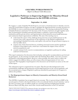 Legislative Pathways to Improving Support for Minority-Owned Small Businesses in the COVID-19 Crisis