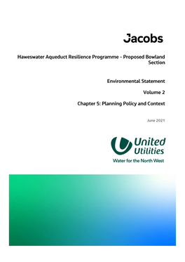 Haweswater Aqueduct Resilience Programme - Proposed Bowland Section