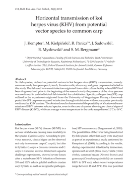 (KHV) from Potential Vector Species to Common Carp