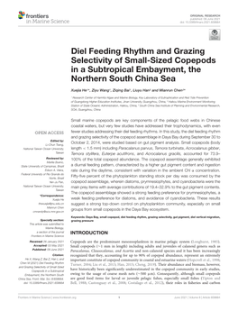 Diel Feeding Rhythm and Grazing Selectivity of Small-Sized Copepods in a Subtropical Embayment, the Northern South China Sea