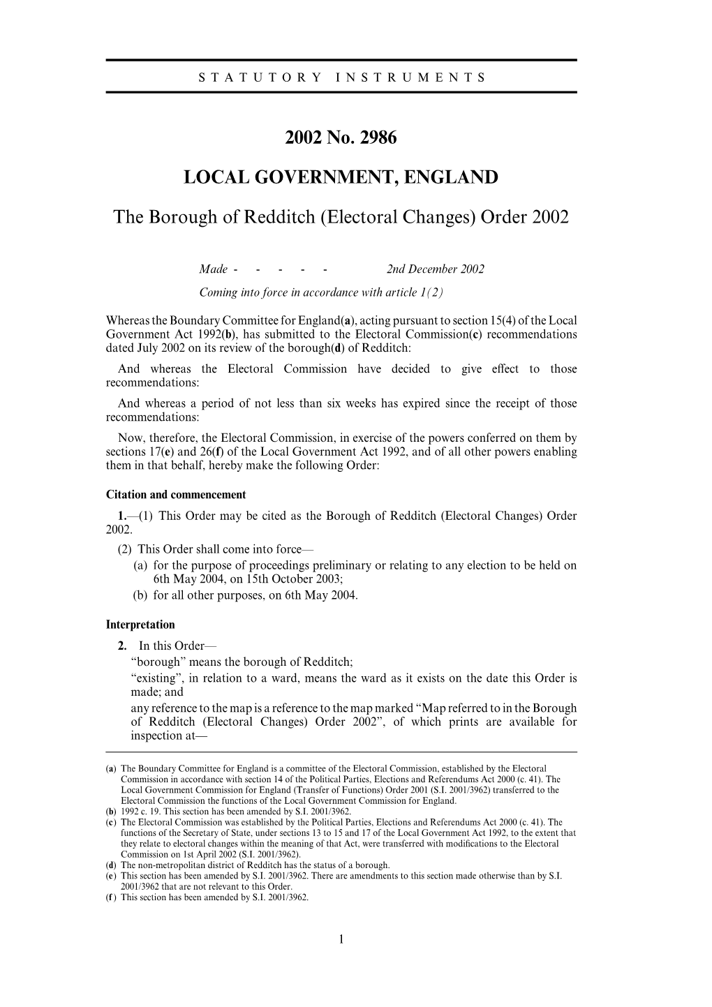 2002 No. 2986 LOCAL GOVERNMENT, ENGLAND The