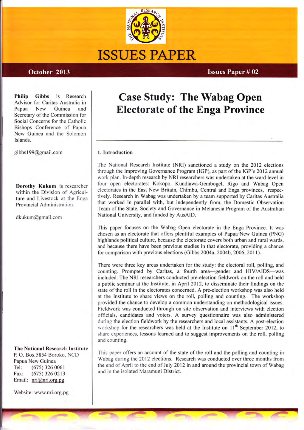 Case Study: the Wabag Open Electorate of the Enga Province