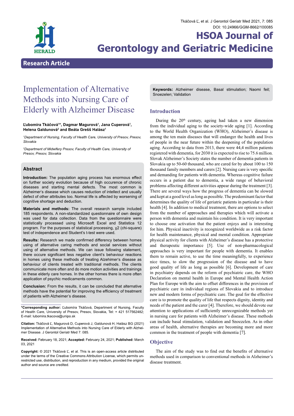 Implementation of Alternative Methods Into Nursing Care of Elderly with Alzheimer Disease