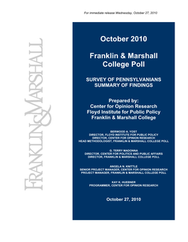October 2010 Franklin & Marshall College Poll