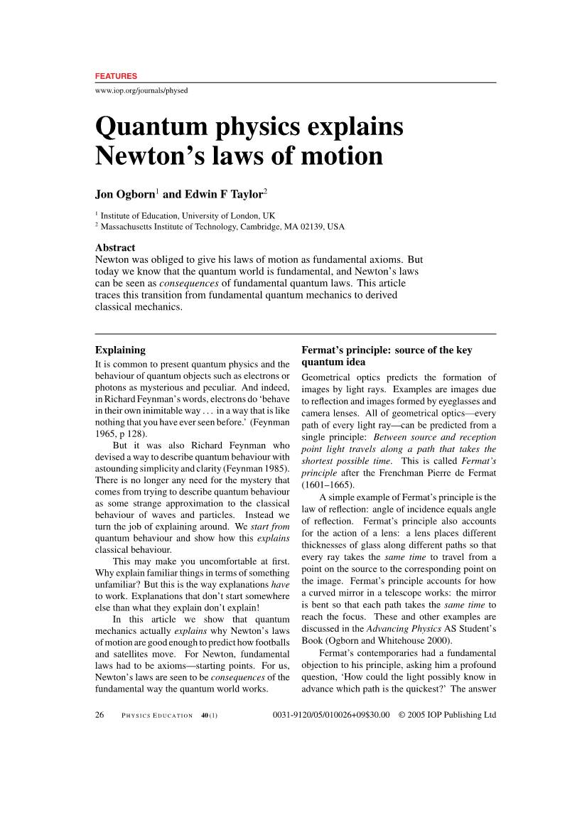 Quantum Physics Explains Newton's Laws of Motion