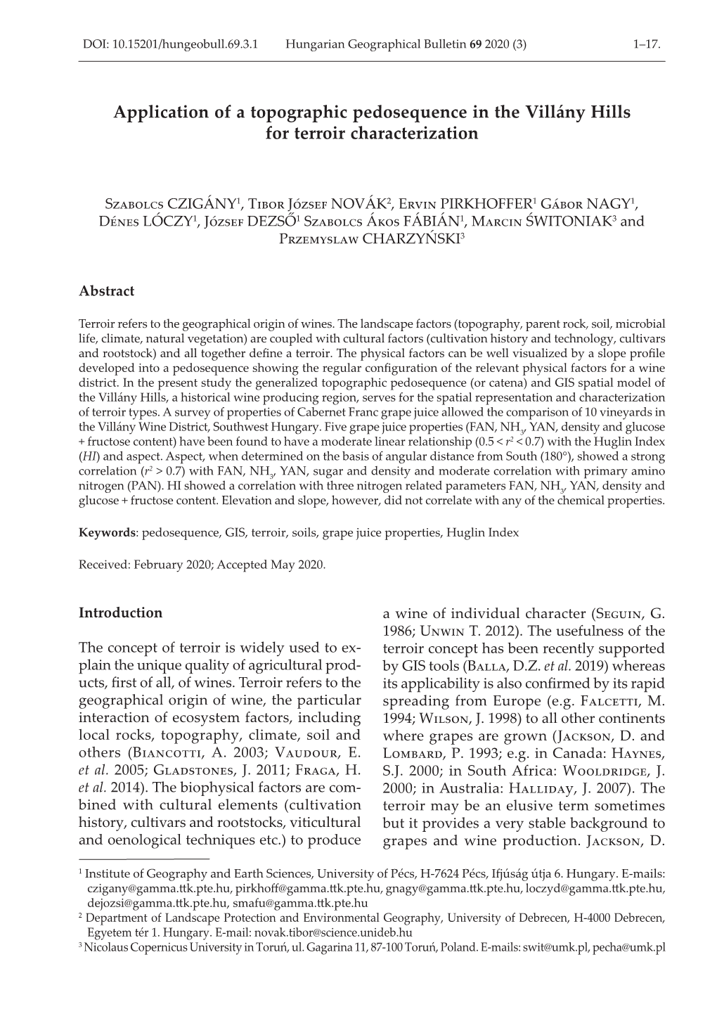 Application of a Topographic Pedosequence in the Villány Hills for Terroir Characterization