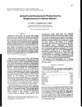 Growth and Enterotoxin Production by Staphylococci in Genoa Salami 1