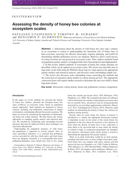 Assessing the Density of Honey Bee Colonies at Ecosystem Scales PATSAVEE UTAIPANON,1 TIMOTHY M