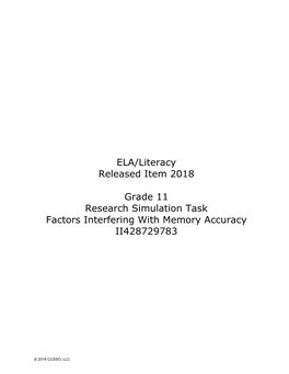 ELA/Literacy Released Item 2018 Grade 11 Research Simulation