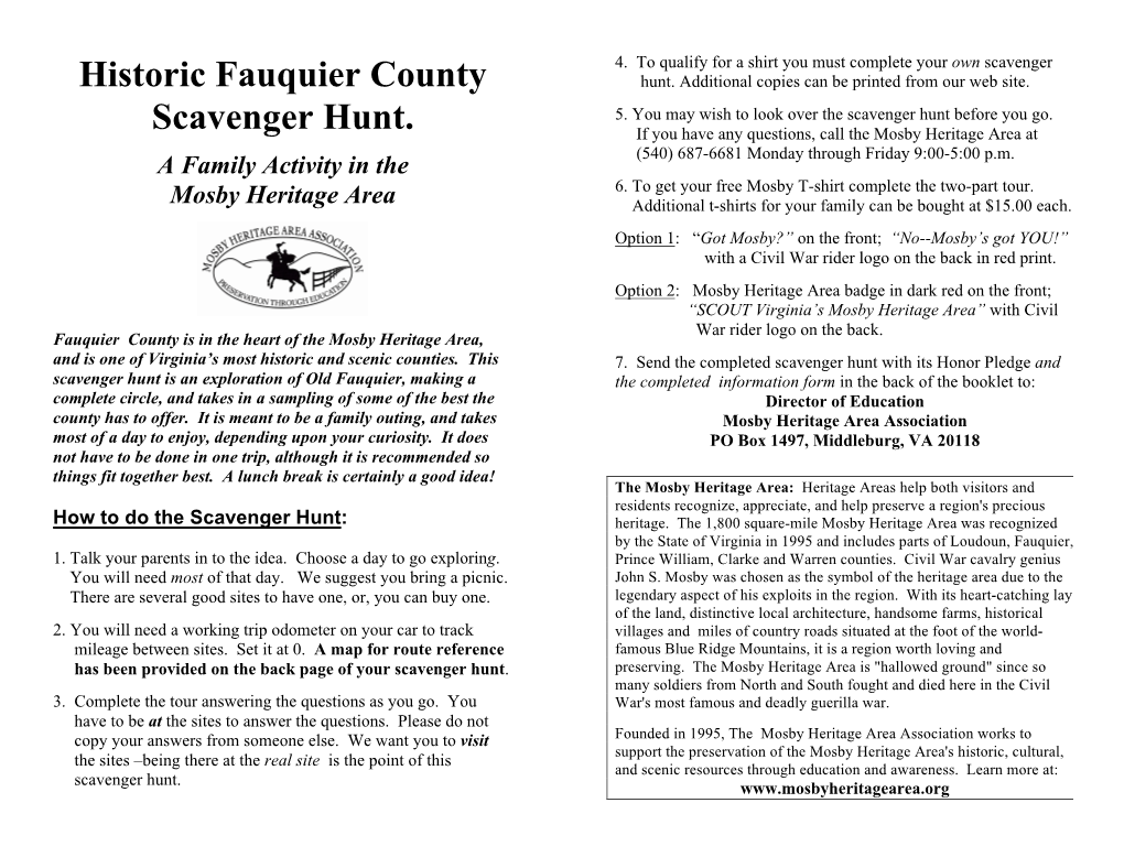 Historic Fauquier County Scavenger Hunt