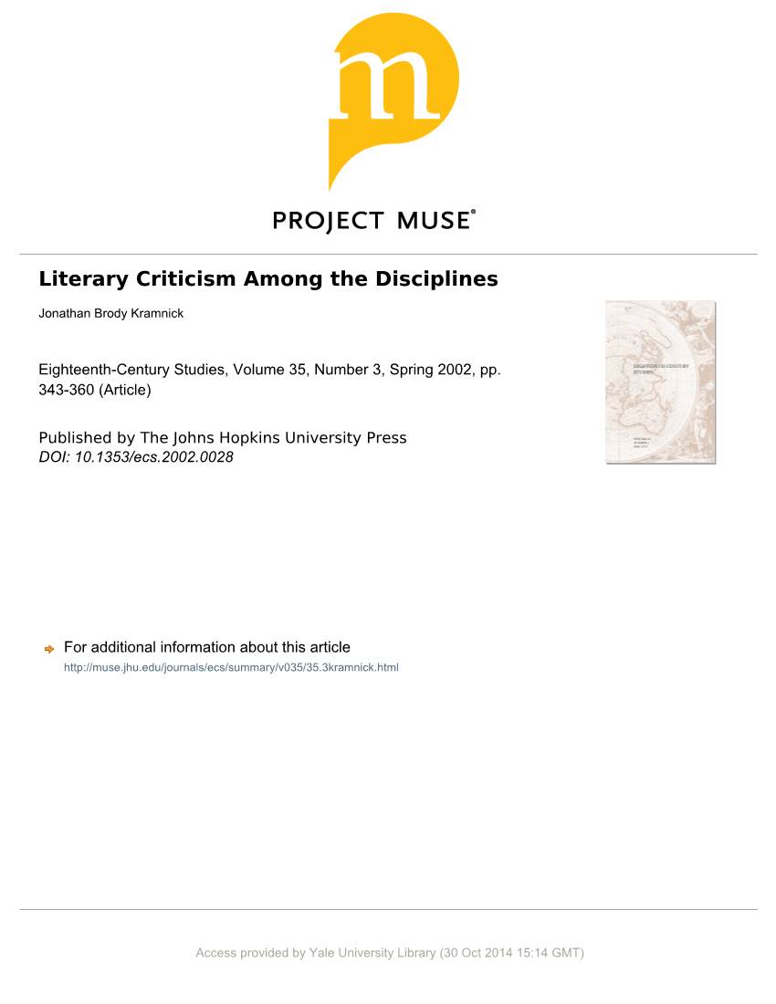 Literary Criticism Among the Disciplines