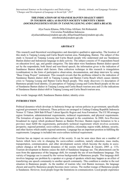 The Indication of Sundanese Banten Dialect Shift in Tourism Area As Banten Society’S Identity Crisis (Sociolinguistics Study in Tanjung Lesung and Carita Beach)