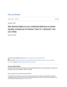 Why Abortion Rights Are Not Justified by Reference to Gender Equality: a Response to Professor Tribe, 23 J