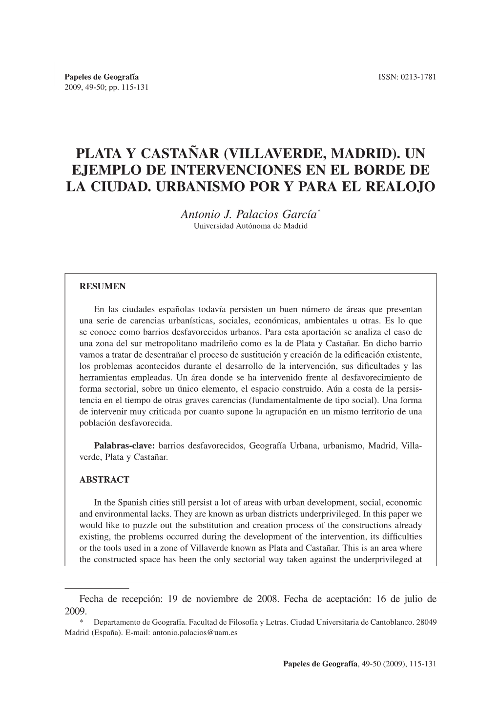 (Villaverde, Madrid). Un Ejemplo De Intervenciones En El Borde De La Ciudad