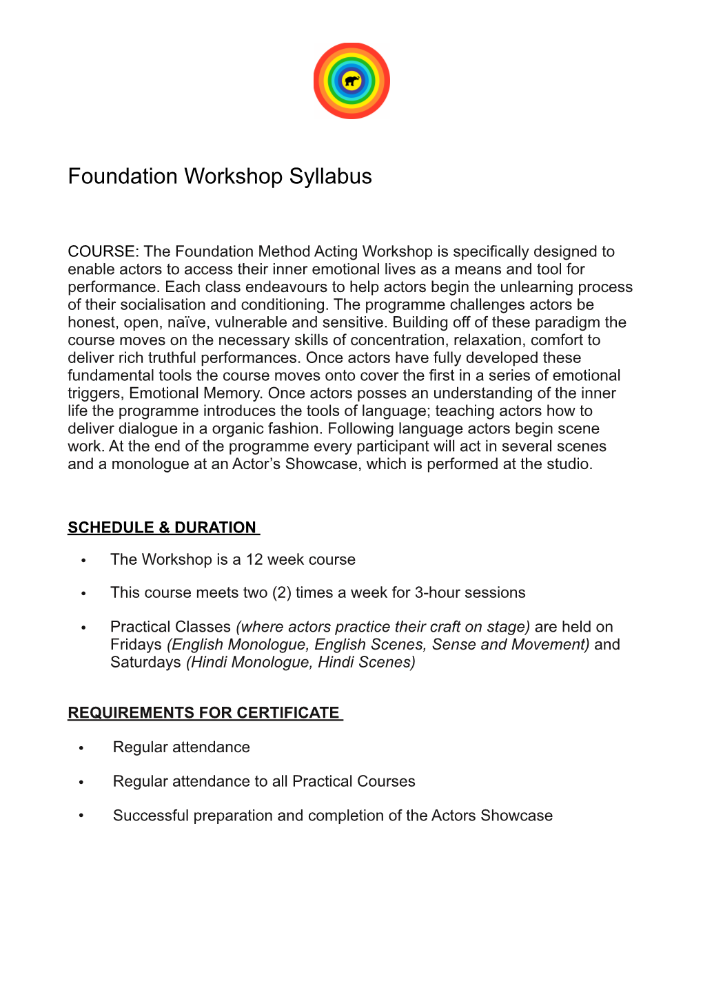 Foundation Workshop Syllabus