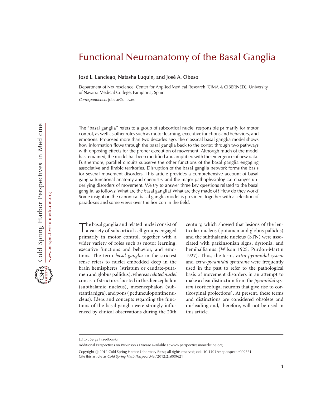 Functional Neuroanatomy of the Basal Ganglia