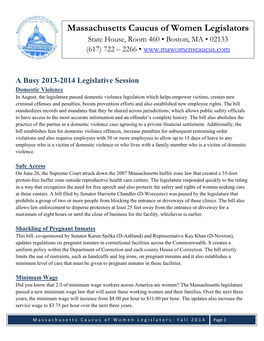 Massachusetts Caucus of Women Legislators State House, Room 460 • Boston, MA • 02133