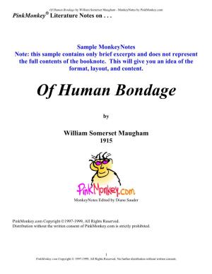 Of Human Bondage by William Somerset Maugham - Monkeynotes by Pinkmonkey.Com Pinkmonkey® Literature Notes On