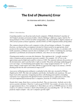 The End of (Numeric) Error