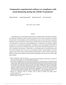 Comparative Experimental Evidence on Compliance with Social Distancing During the COVID-19 Pandemic†