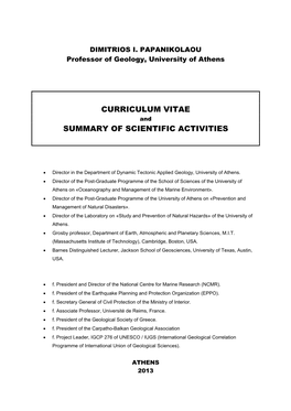 Curriculum Vitae Summary of Scientific Activities