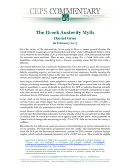 The Greek Austerity Myth Daniel Gros 10 February 2015