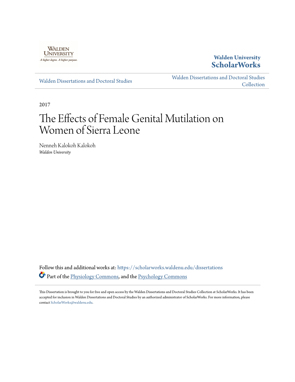 The Effects of Female Genital Mutilation on Women of Sierra Leone