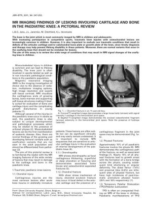 Mr Imaging Findings of Lesions Involving Cartilage and Bone in the Paediatric Knee: a Pictorial Review