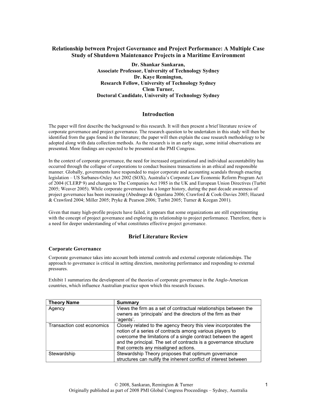 Relationship Between Project Governance and Project Performance: a Multiple Case Study of Shutdown Maintenance Projects in a Maritime Environment Dr