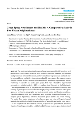 Green Space Attachment and Health: a Comparative Study in Two Urban Neighborhoods