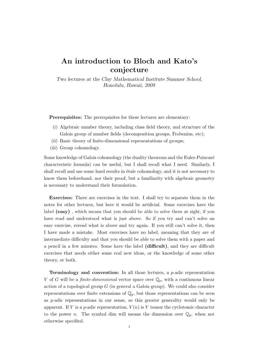 An Introduction to Bloch and Kato's Conjecture