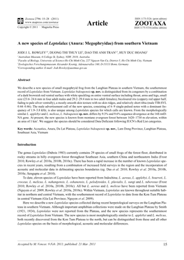 A New Species of Leptolalax (Anura: Megophryidae) from Southern Vietnam