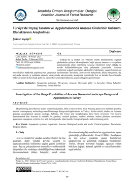 Anadolu Orman Araştırmaları Dergisi Anatolian Journal of Forest Research