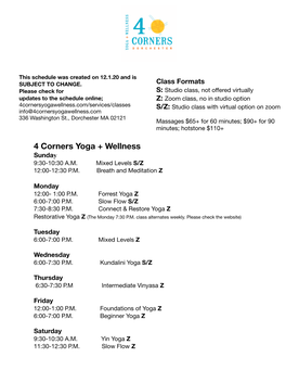 4 Corners Yoga + Wellness Sunday 9:30-10:30 A.M
