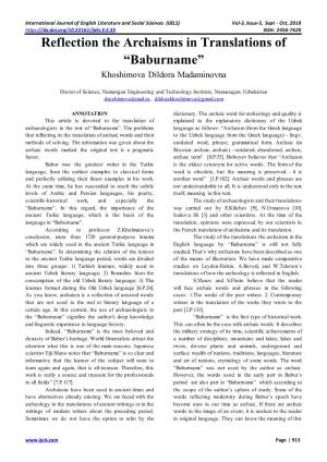 Reflection the Archaisms in Translations of “Baburname” Khoshimova Dildora Madaminovna