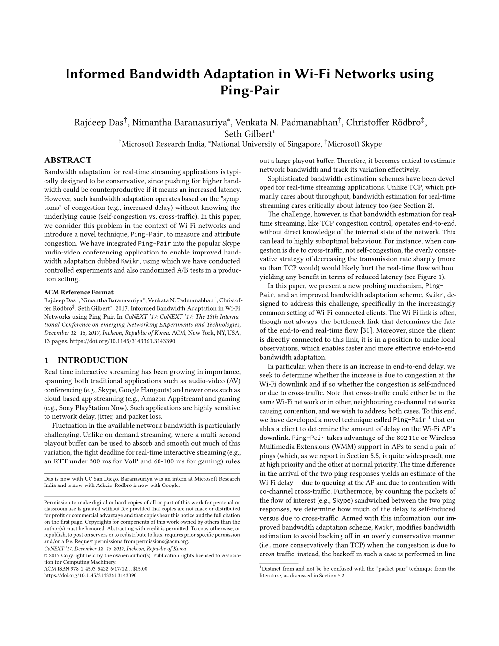 Informed Bandwidth Adaptation in Wi-Fi Networks Using Ping-Pair