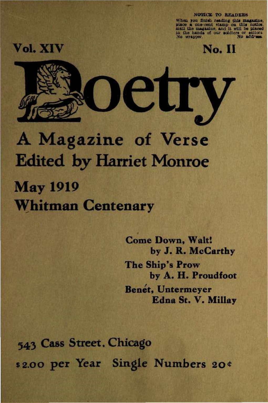 Vol. XIV No. II a Magazine of Verse Edited by Harriet Monroe May 1919