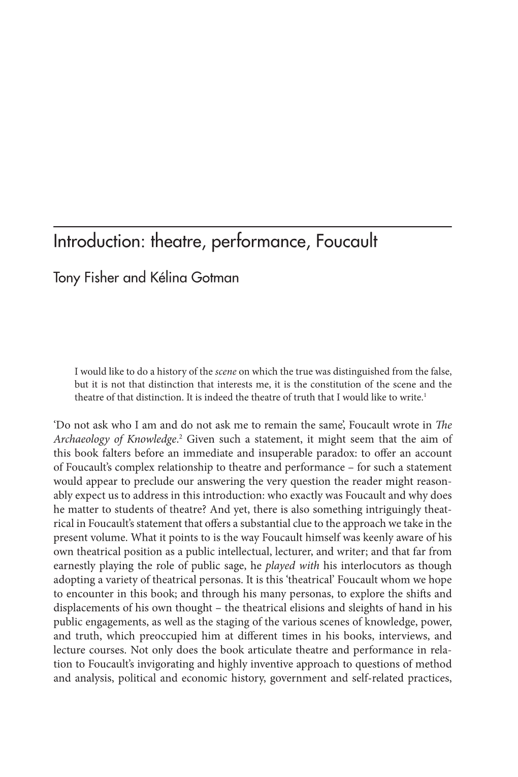 Theatre, Performance, Foucault